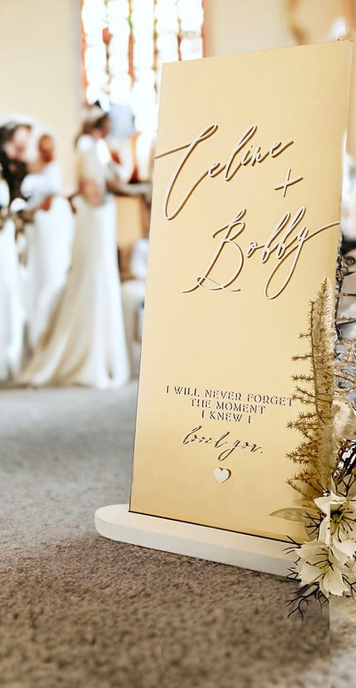 Modern Gold Mirror Acrylic Welcome Sign | Wedding Keepsake with Quote