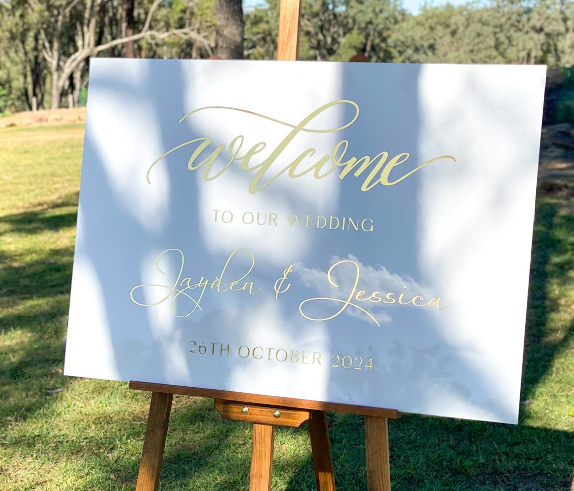 Elegant White Acrylic Wedding Welcome Sign