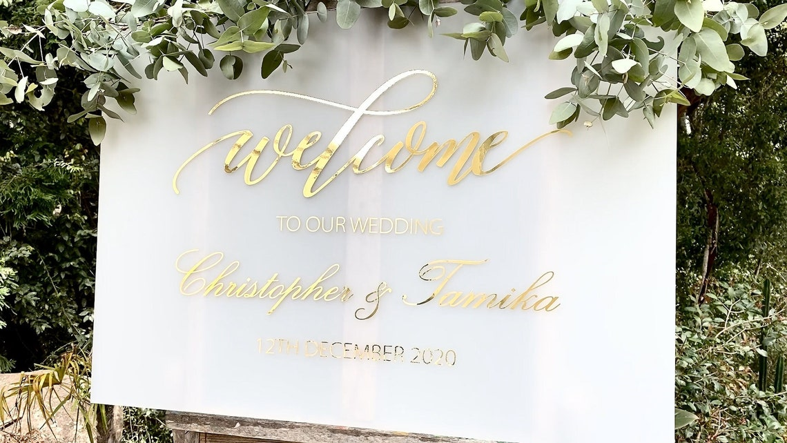 Elegant White Acrylic Wedding Welcome Sign