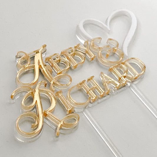3D layered Gold and White Cake Topper  with heart design