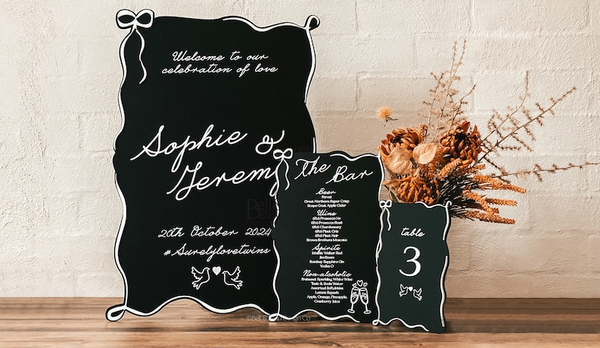 Acrylic Wave Wedding Sign Bundle made by Bell & Beau Design Co. Available in a wide range of colour options.