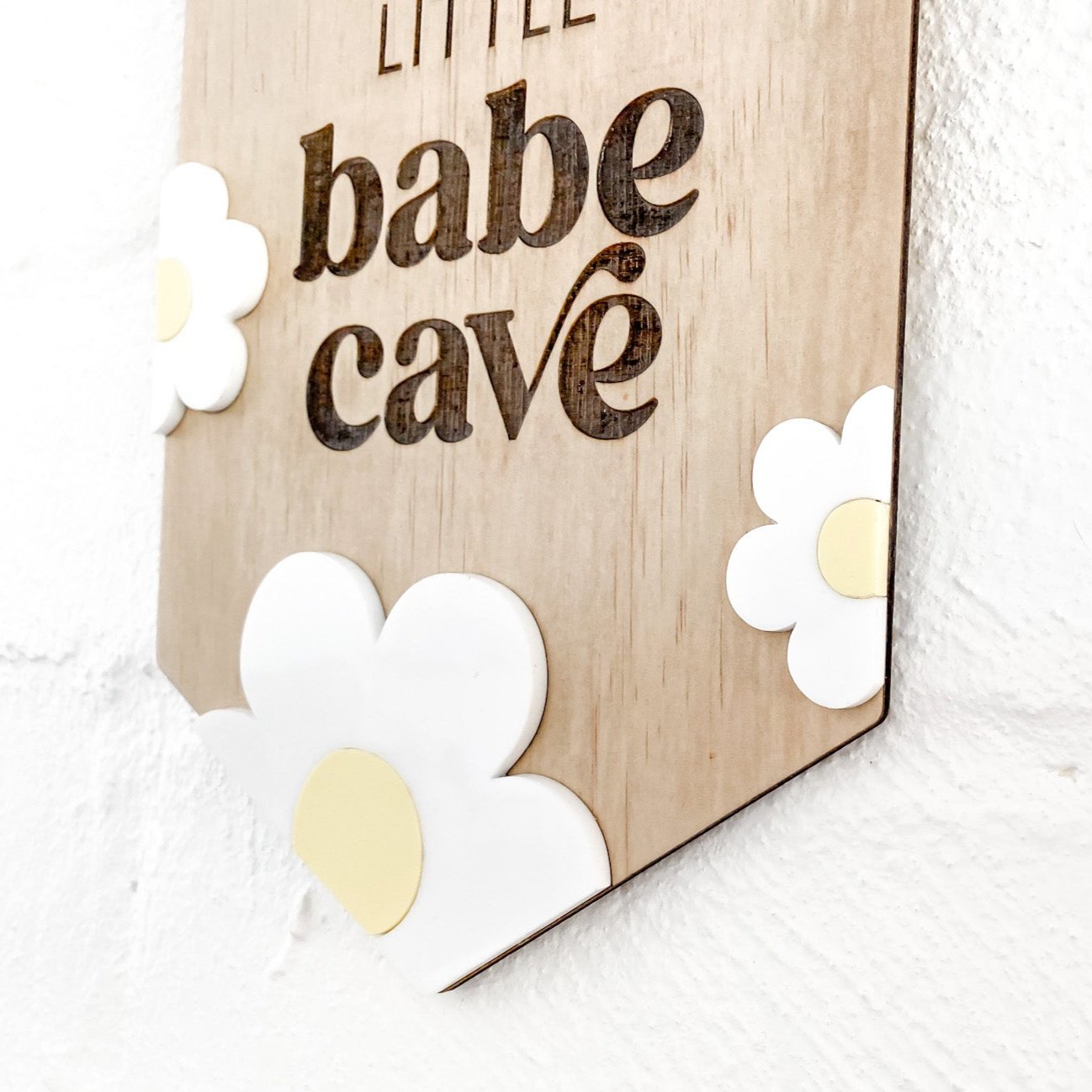 LIttle Babe Cave Child & Nursery Decor, Natural Wood & Acrylic Nursery Gifts, Daisy Bedroom Decor Sign.
