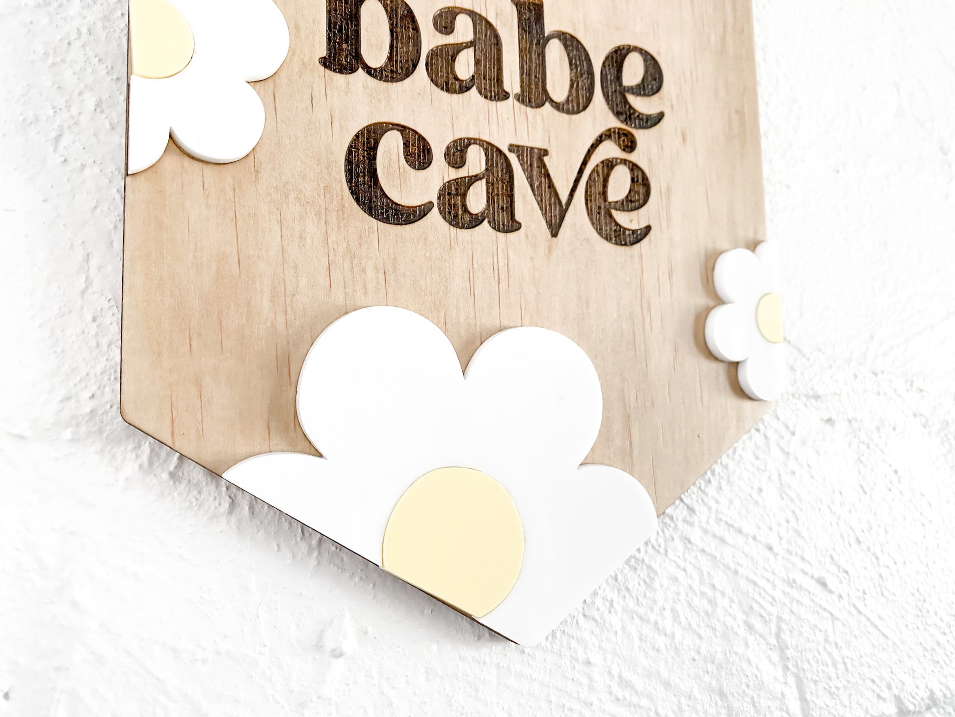 LIttle Babe Cave Child & Nursery Decor, Natural Wood & Acrylic Nursery Gifts, Daisy Bedroom Decor Sign.