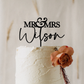 Elegant custom “Mr & Mrs” wedding cake topper made-to-order in Australia, crafted from premium acrylic for a timeless and modern look. Shown displayed on a wedding cake surrounded by soft floral décor in neutral tones, this personalised topper is available in three sizes and multiple colour options to suit any theme. A keepsake decoration designed to add romance, style, and sophistication to weddings, engagements, anniversaries, or special celebrations.