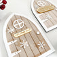 Handcrafted personalised Magic Elf Door with 3D acrylic snowflakes and gold plaque, made in Australia by Bell & Beau Design Co. A whimsical Christmas decoration designed to inspire festive imagination in children during December.