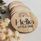 Set of 13 wooden rainbow baby milestone discs, engraved with “Hello Little One” and months one to twelve. Crafted from FSC-certified natural wood, each disc features a rainbow design to complement any nursery theme. Ideal for baby photography sessions, monthly photo updates, and memory-making gifts for new parents. Handmade in Australia, these discs are a meaningful keepsake for capturing your child’s first year.
