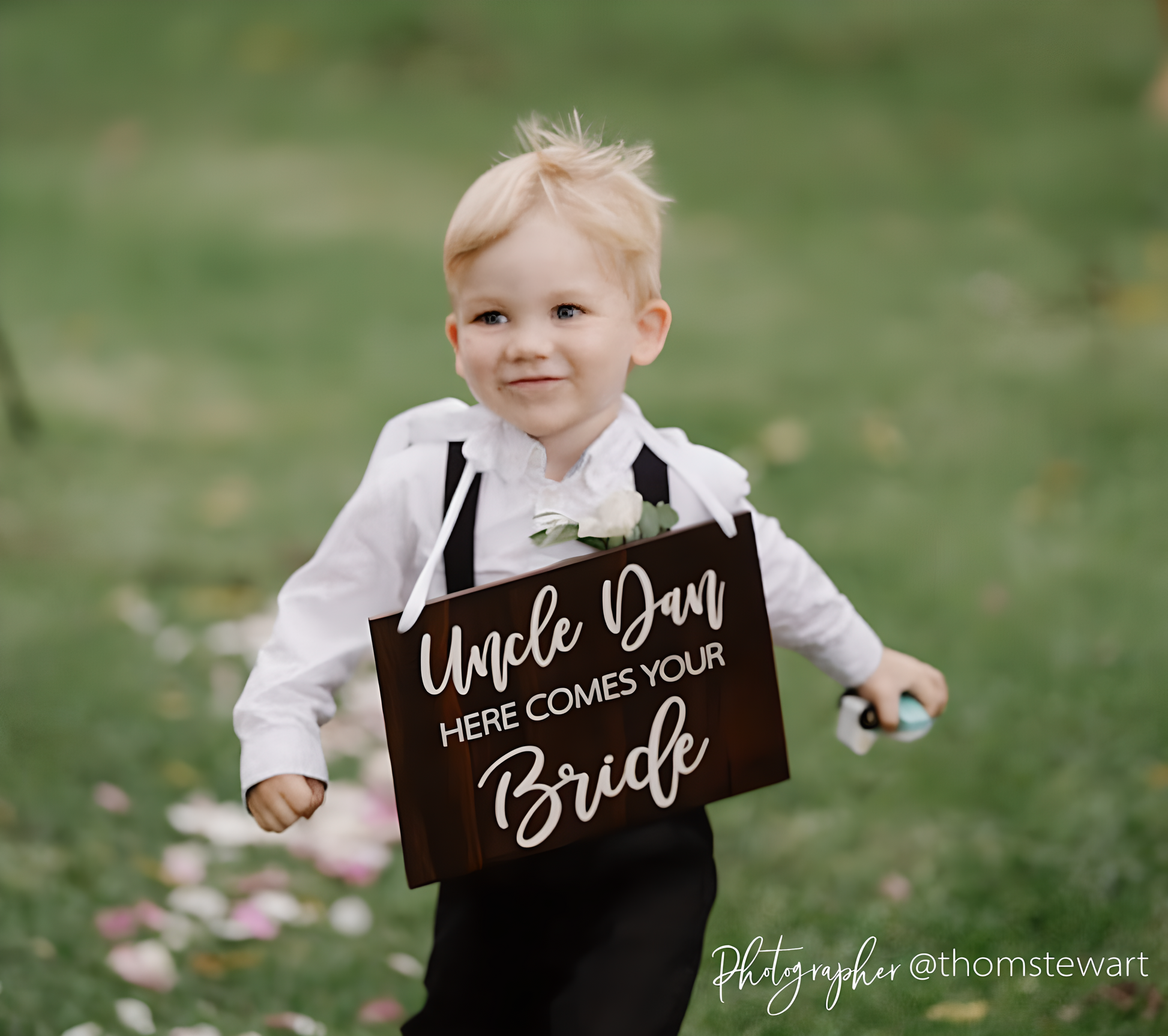 Wood Here comes Uncle wedding Sign with white font, Custom or personalised Wedding Sign, Modern or Rustic Flower Girl Sign, Wedding Child Aisle Sign, Page Boy or Ring Bearer Wedding Sign Queensland Australia by Bell & Beau Design Co