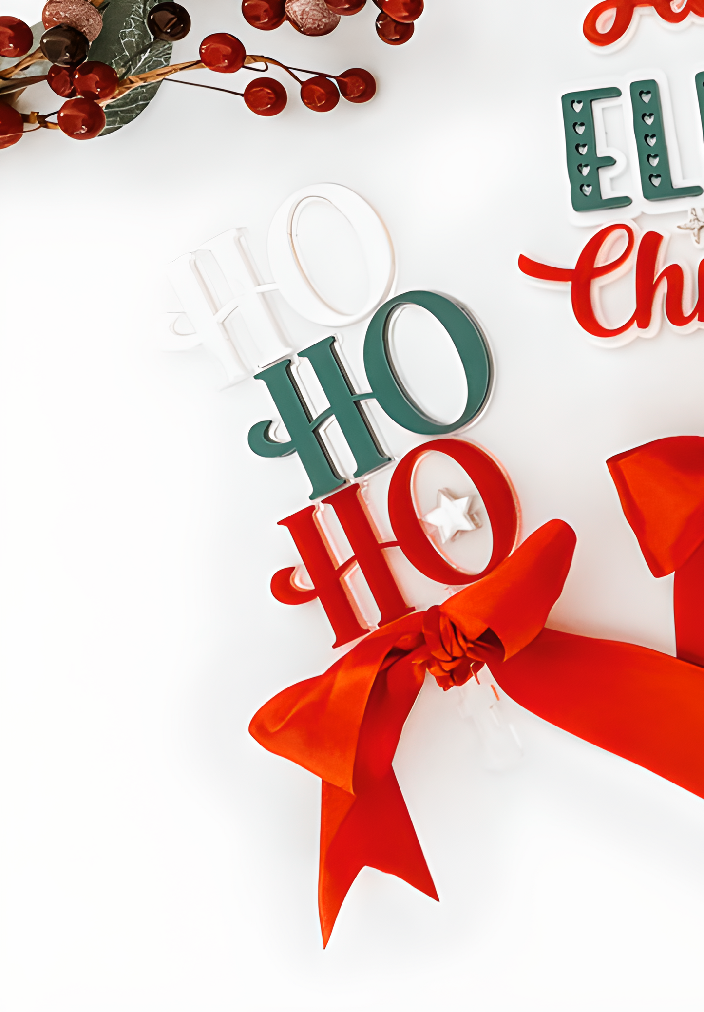 Ho Ho Ho Tree Topper, Acrylic Christmas Tree Topper, Modern Christmas Décor, Red Ribbon Tree Topper, Holiday Tree Decoration, Handmade Christmas, Christmas Home Styling, Festive Tree Topper, Bell and Beau Design Co, Small Tree Topper.