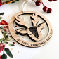 Handcrafted wooden reindeer ornament that doubles as a custom Christmas bauble or tree ornament, perfect for celebrating My First Christmas. This eco-friendly Christmas ornament features a delicate reindeer design within a round frame, ideal for use as a Christmas tag, Christmas name keepsake, or personalised gift. A timeless gift for Christmas to decorate your Christmas tree with warmth and charm, available in four beautiful colour options.