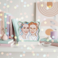Unique photo frame in a wave shape with custom line art photo in multiple colours with small bohek dots