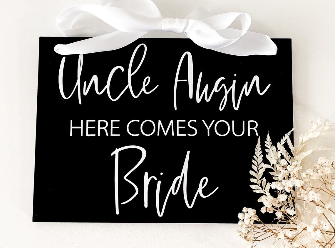 Black Acrylic Here comes your bride sign, Custom or personalised Wedding Sign, Modern or Rustic Flower Girl Sign, Wedding Child Aisle Sign, Page Boy or Ring Bearer Wedding Sign Queensland Australia.