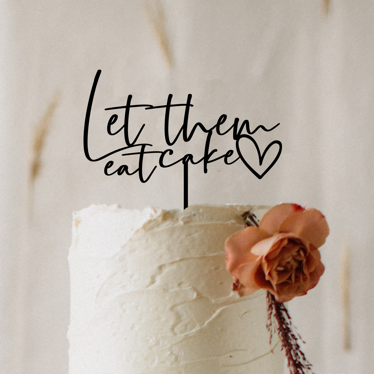 Acrylic “Let Them Eat Cake” cake topper in modern script font, designed for weddings, parties, birthdays, and celebrations. This lightweight yet durable decoration adds fun and elegance to cakes of all styles. Customisable in colours, it’s the perfect personalised party accessory and wedding décor piece. Handmade in Australia, it doubles as a keepsake long after the event, ideal for couples and party hosts seeking unique cake styling.